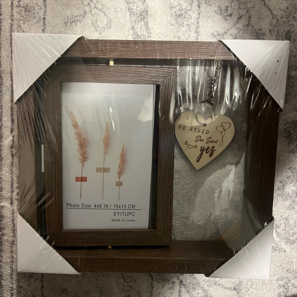 Brown Wooden Engagement  Photo Frame with Heart Charm